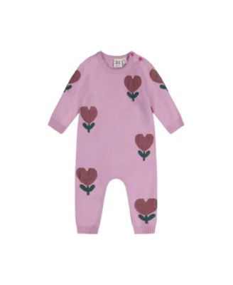 Girls' Knitted Intarsia Heart Flower Button Romper - Baby