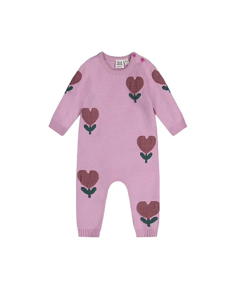 Deux par Deux Girls' Knitted Intarsia Heart Flower Button Romper - Baby