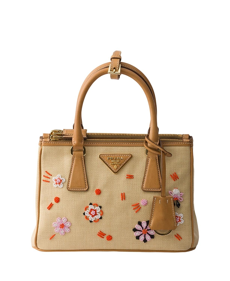 Prada Galleria Small Canvas And Leather Embroidered Bag