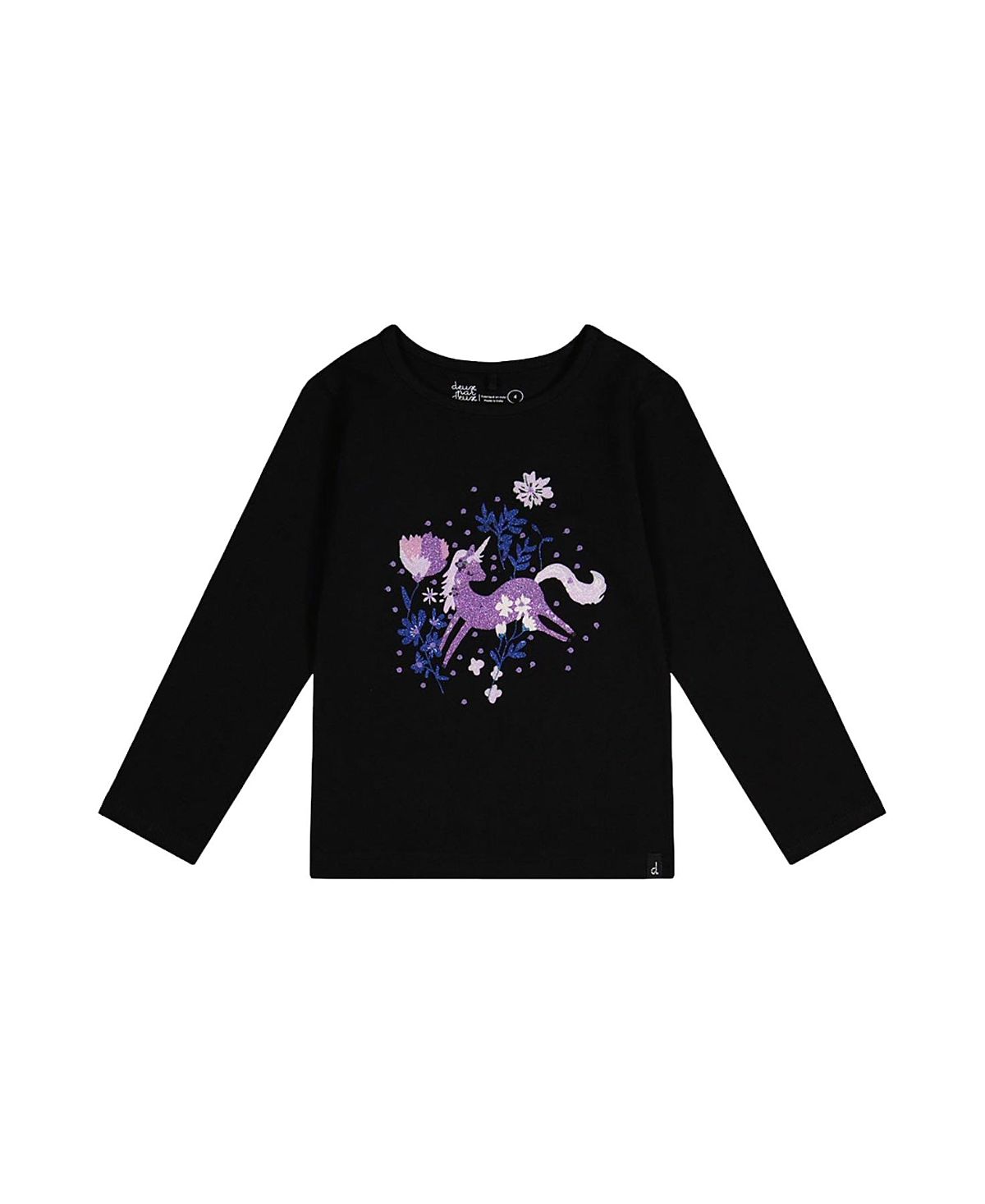 Deux par Deux Girls' Organic Cotton Glitter Graphic Jersey T-Shirt - Little Kid