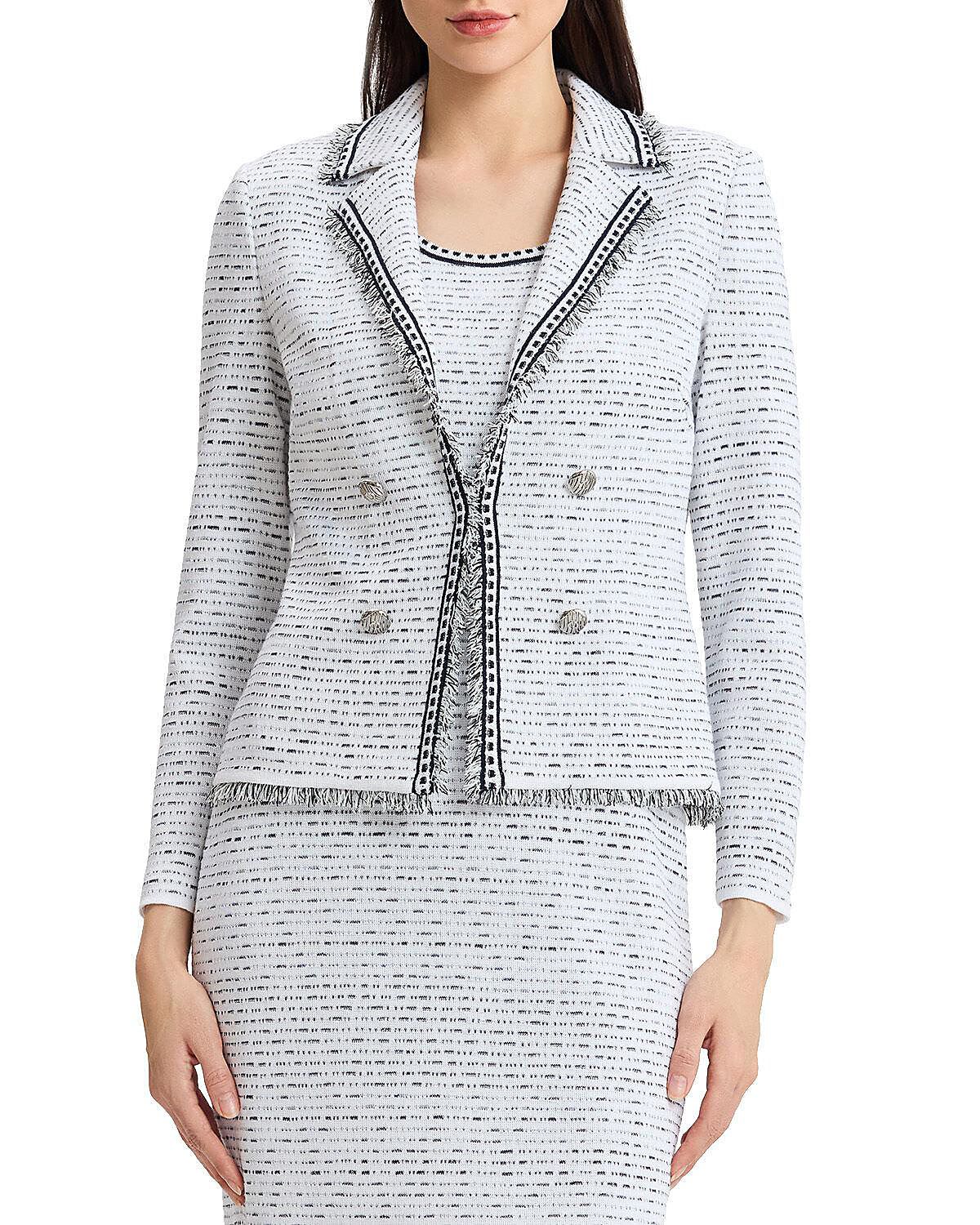 Ming Wang Plus Eyelash Trim Lapel Collar Knit Jacket