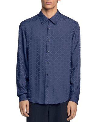  Jacquard Square Cross Loose Fit Shirt