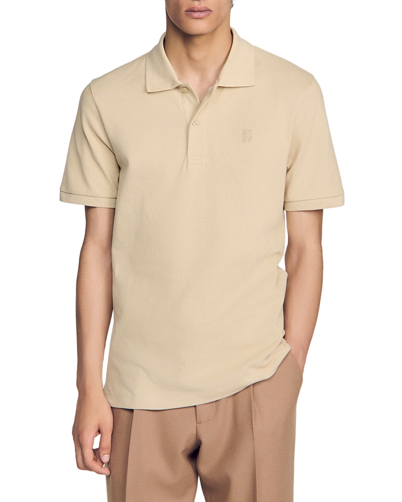 Sandro Mesh Cotton Polo Shirt with Leather Logo Patch