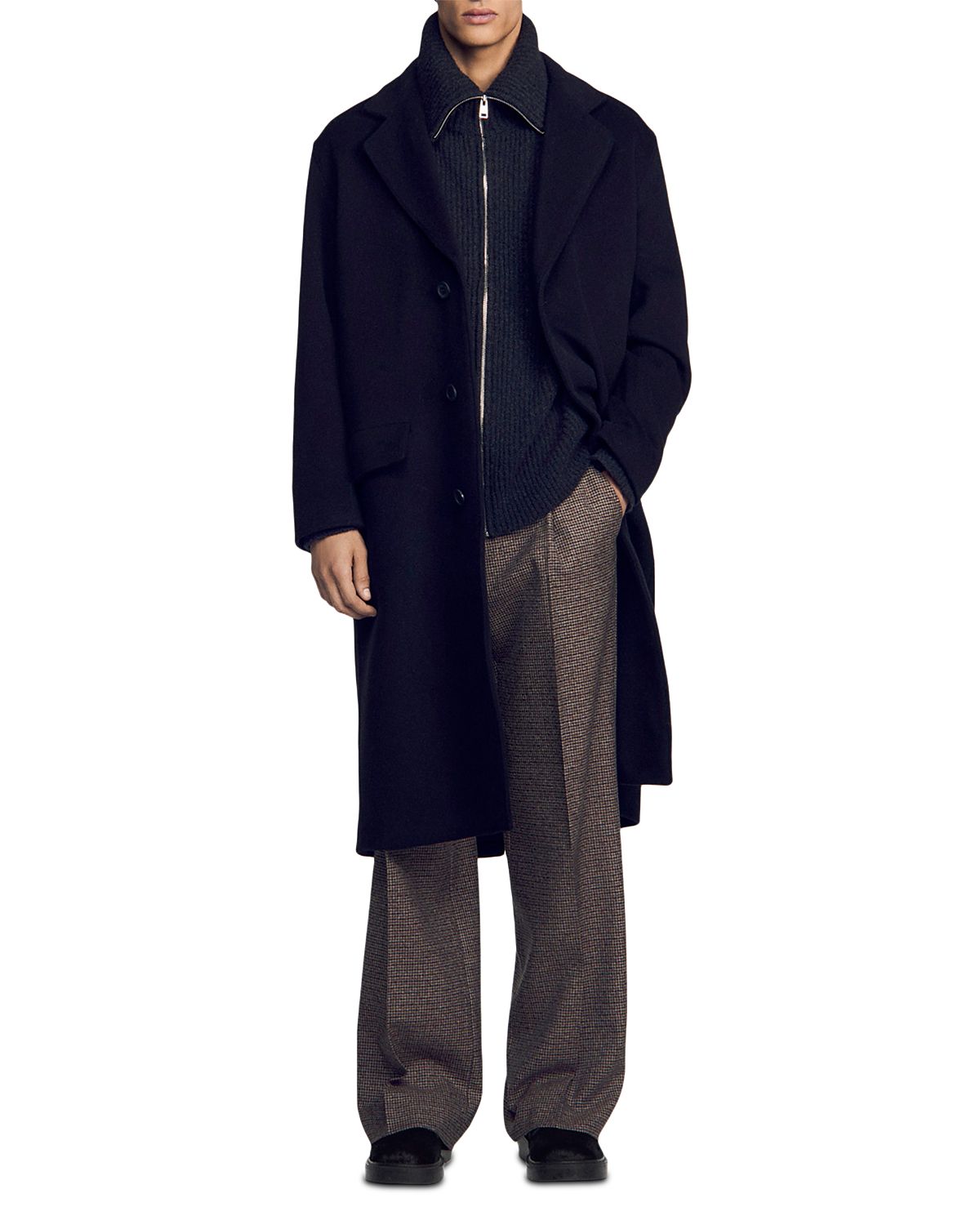 Sandro William Heather Wool Blend Long Coat