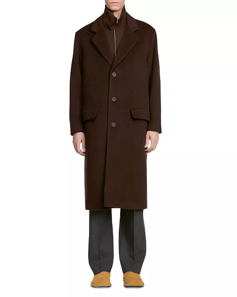 Sandro William Heather Wool Blend Long Coat