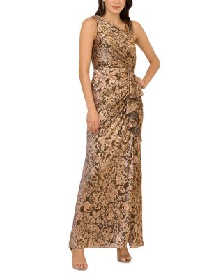 Adrianna Papell Metallic Crinkled Textured Gown