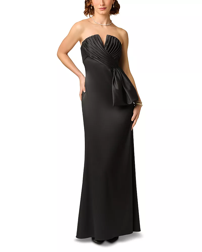 Aidan Mattox Stretch Mikado Pleated Bodice Gown