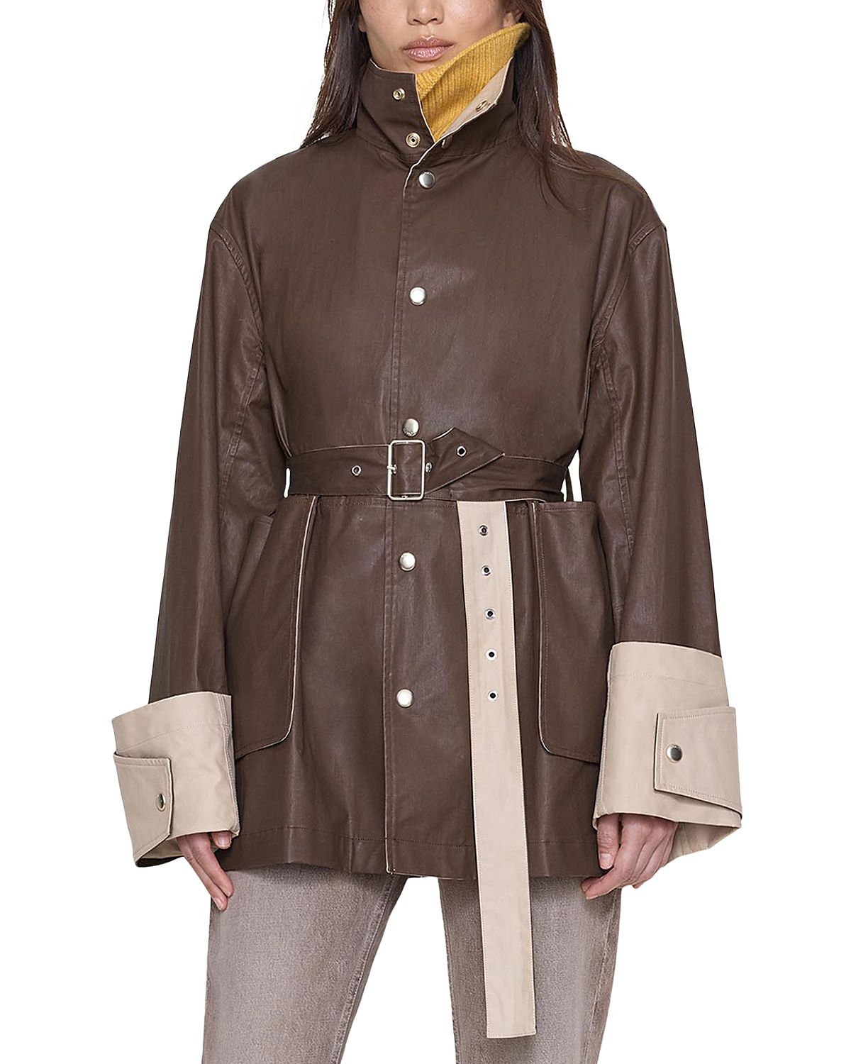 Ossou Asha Cotton Belted Snap Front Coat