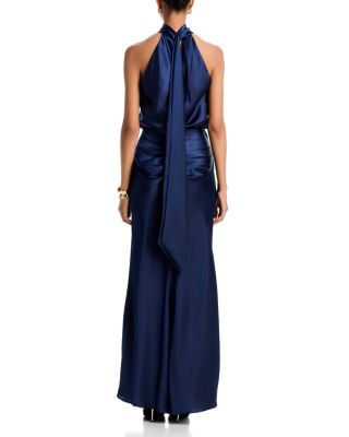 Long Charmeuse Tie Neck Dress - Exclusive - thumbnail 4