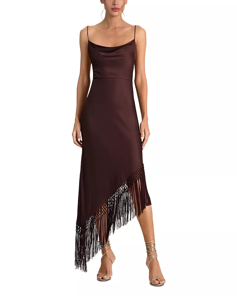 Alice and Olivia Harmony Fringe Trim Slip Dress