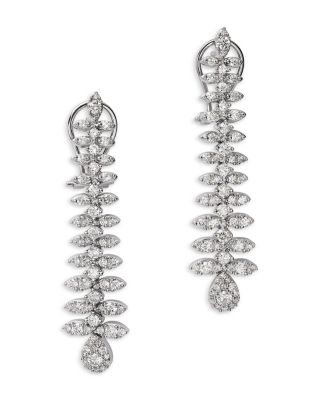 Diamond Floral Drop Earrings in 14K White Gold, 2.0 tcw