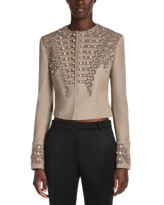 Wool Embellished Round Neck Jacket 