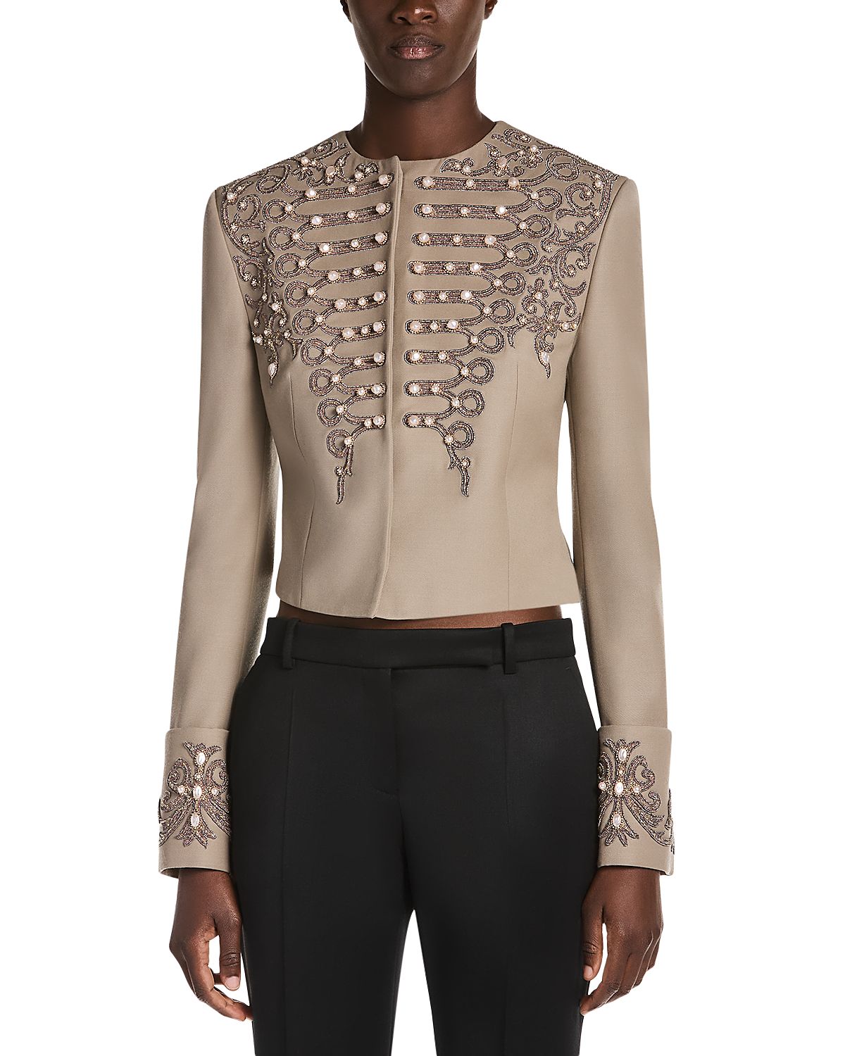 McQueen Wool Embellished Round Neck Jacket