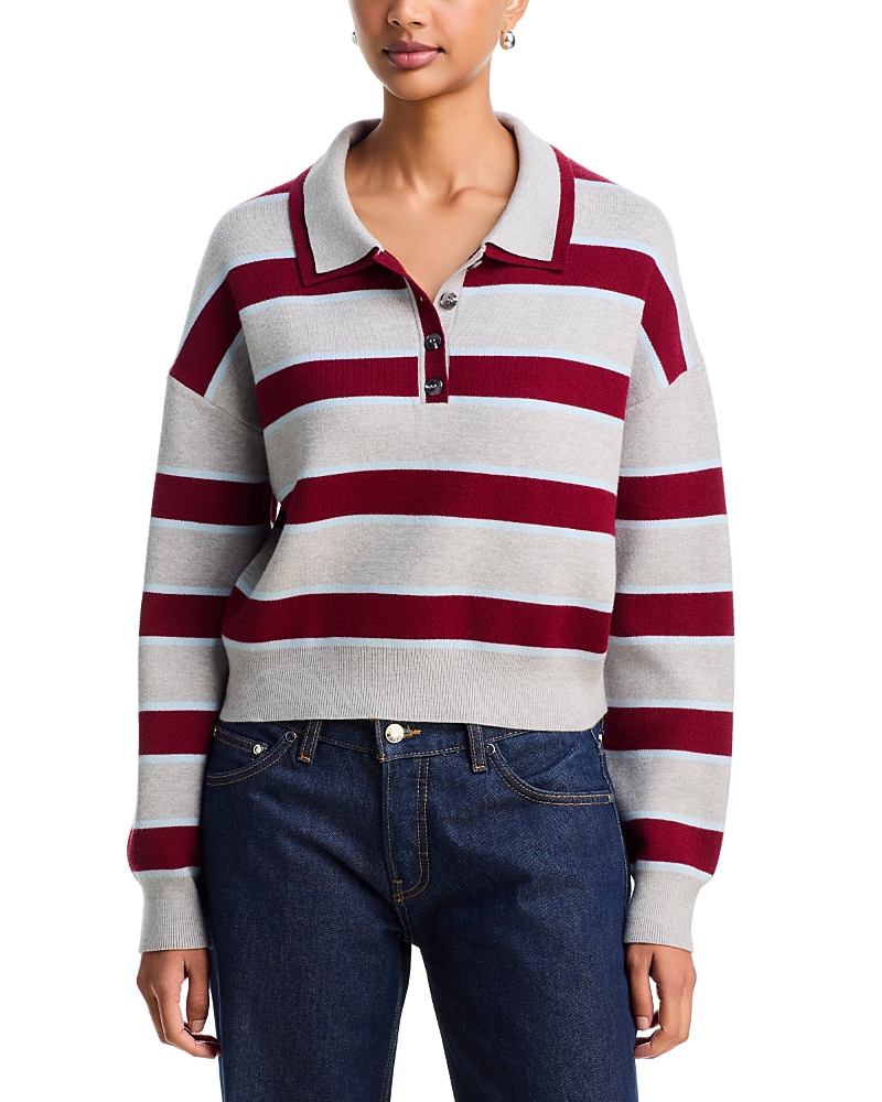 525 America Vera Double Johnny Collar Rugby Stripe Sweater