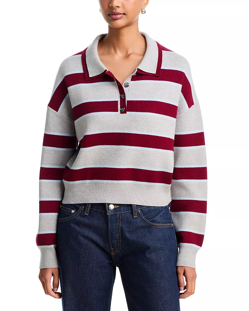 525 America Vera Double Johnny Collar Rugby Stripe Sweater