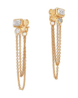 Diamond Chain Front to Back Drop Earrings in 14K Yellow Gold, 0.5 tcw