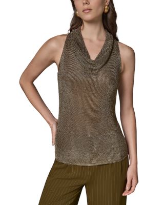 Sleeveless Metallic Cowl Neck Top
