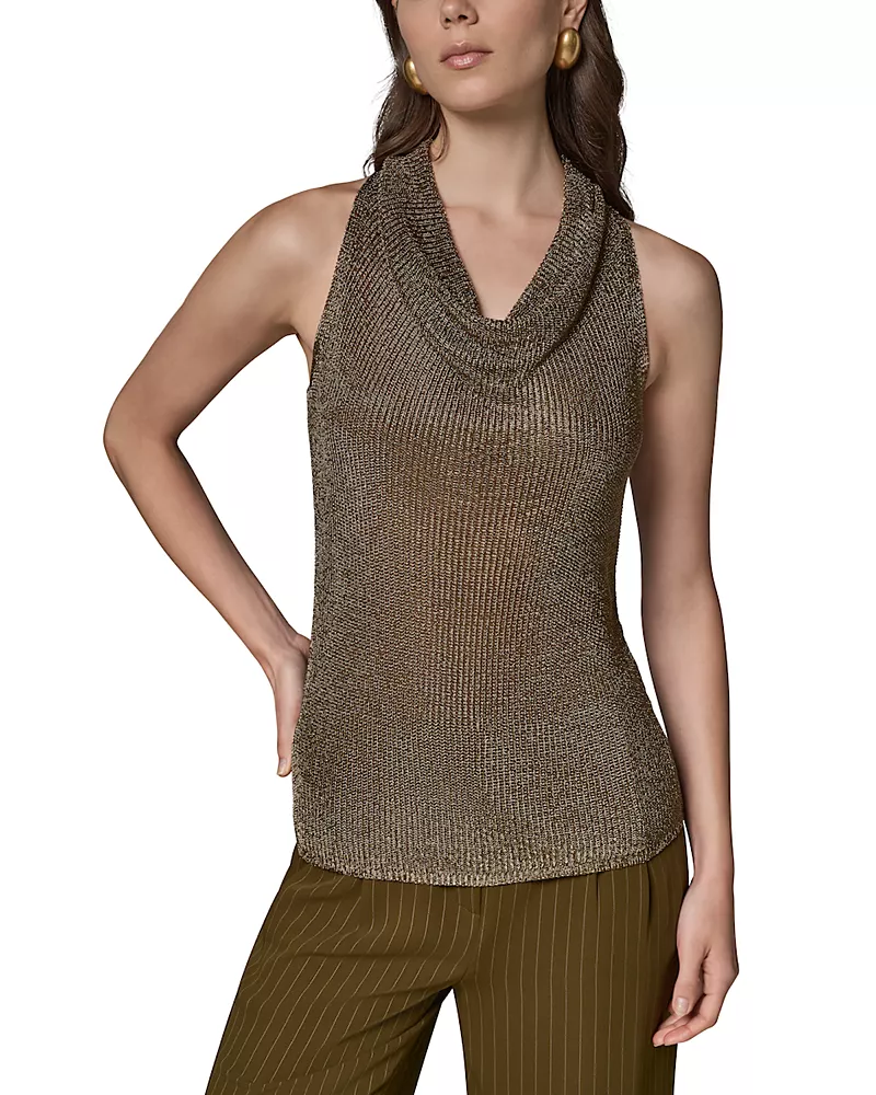 Donna Karan New York Sleeveless Metallic Cowl Neck Top