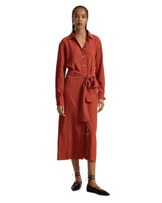 Printed Crepe Tie Waist Shirt Dress