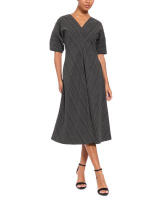 Puff Sleeve V Neck Midi Dress
