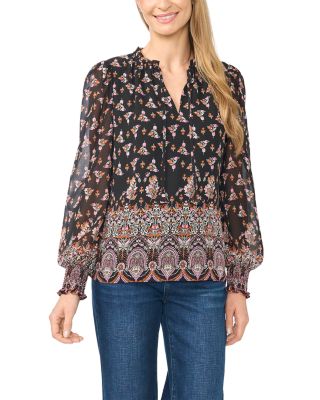 Smocked Cuff Ruffle Collar Blouse