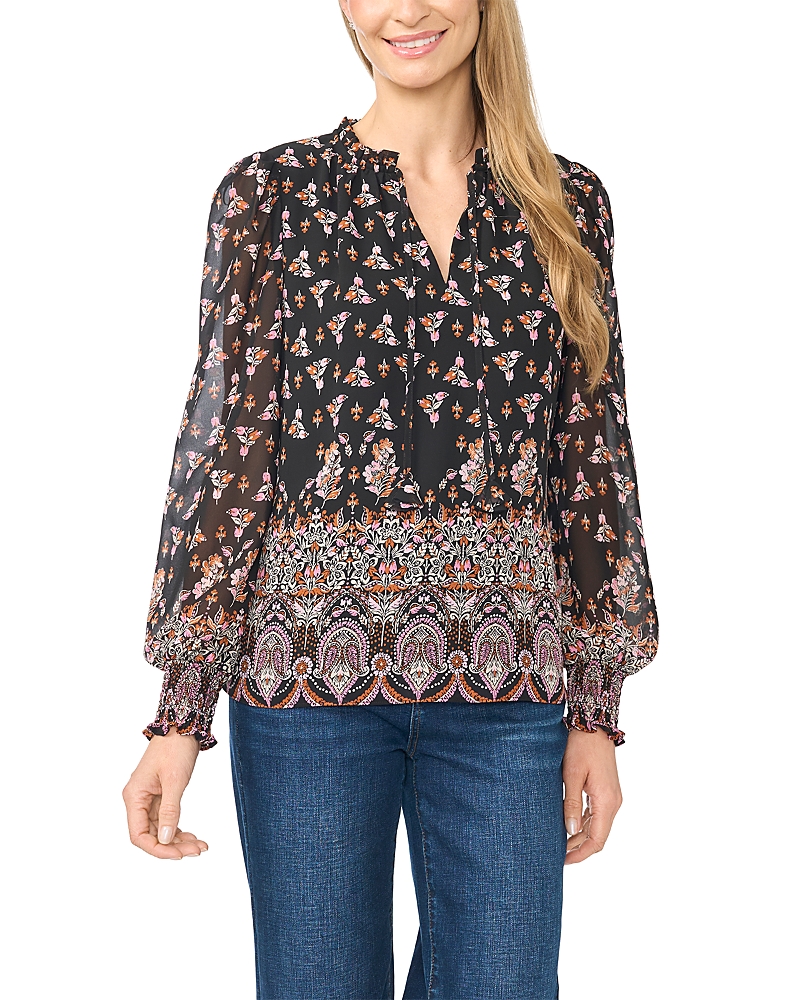 CeCe Smocked Cuff Ruffle Collar Blouse
