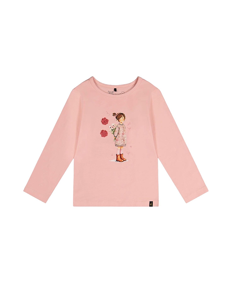 Deux par Deux Girls' Organic Cotton Textured Flower Jersey T-Shirt - Big Kid