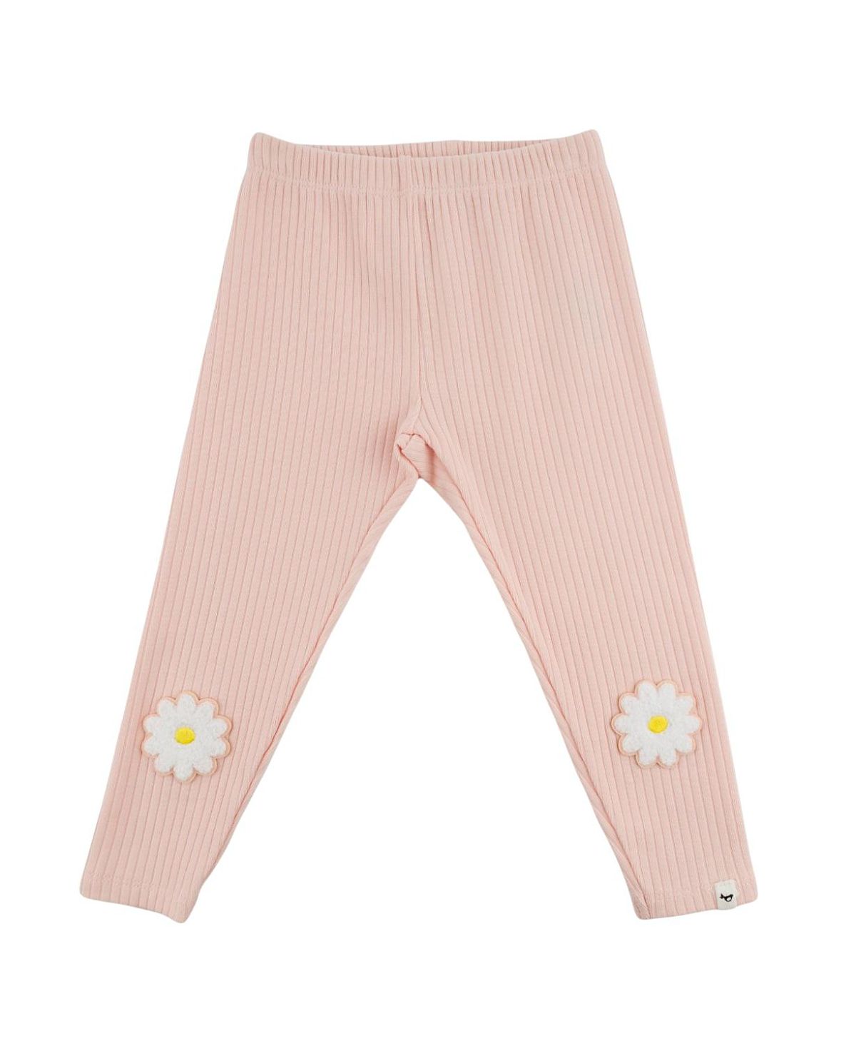 oh baby! Girls' Ribbed Leggings with Chenille Daisy Patch - Baby, Little Kid