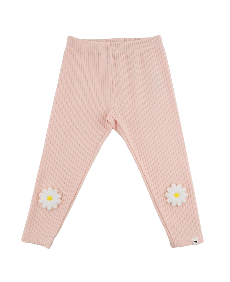 oh baby! Girls' Ribbed Leggings with Chenille Daisy Patch - Baby, Little Kid