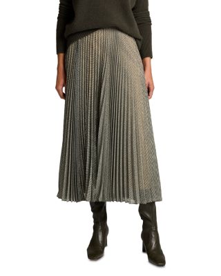 Sheer Houndstooth Pleated Pull&nbsp;On&nbsp;Skirt