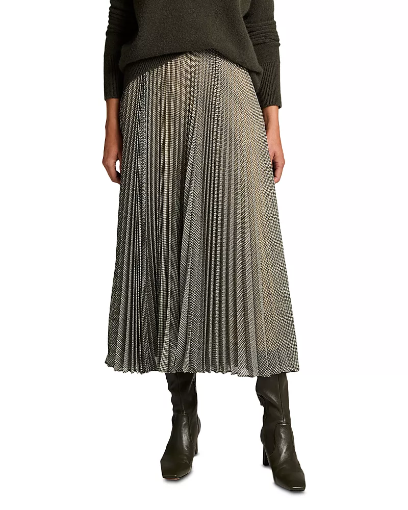 Vince Sheer Houndstooth Pleated PullOnSkirt