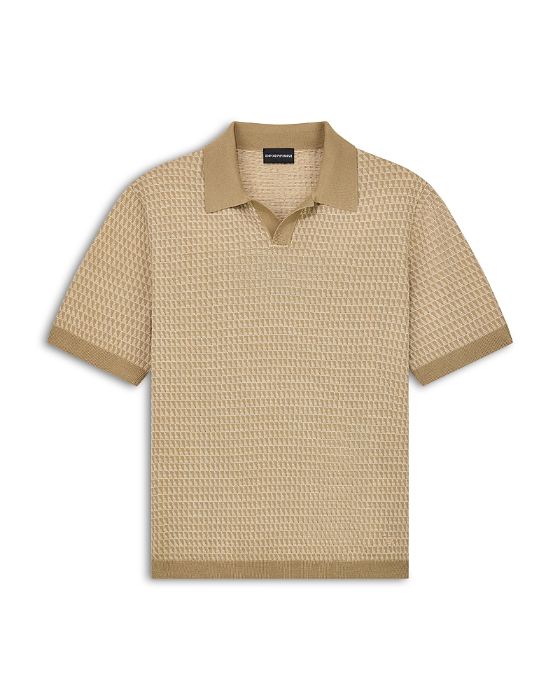 Emporio Armani Geometric Jacquard Knit Wool Polo Shirt