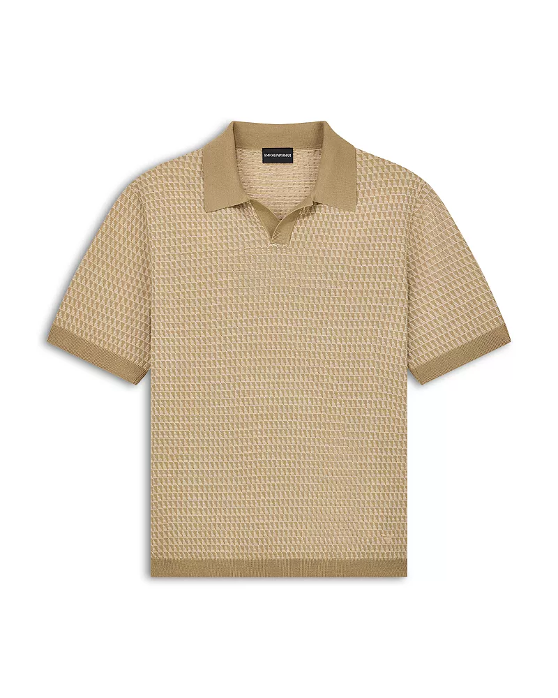 Emporio Armani Geometric Jacquard Knit Wool Polo Shirt