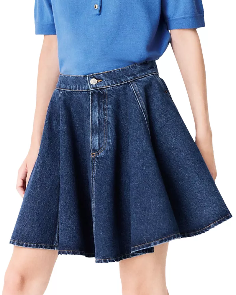 Maje Jika Denim Flared Skirt in Blue