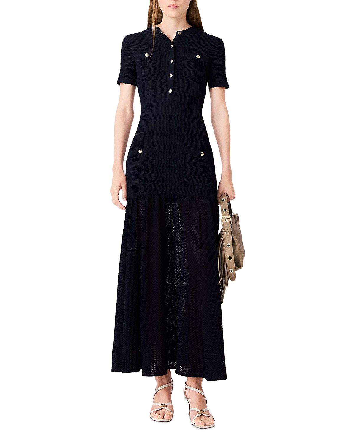 Maje Flora Mixed Knit Maxi Dress