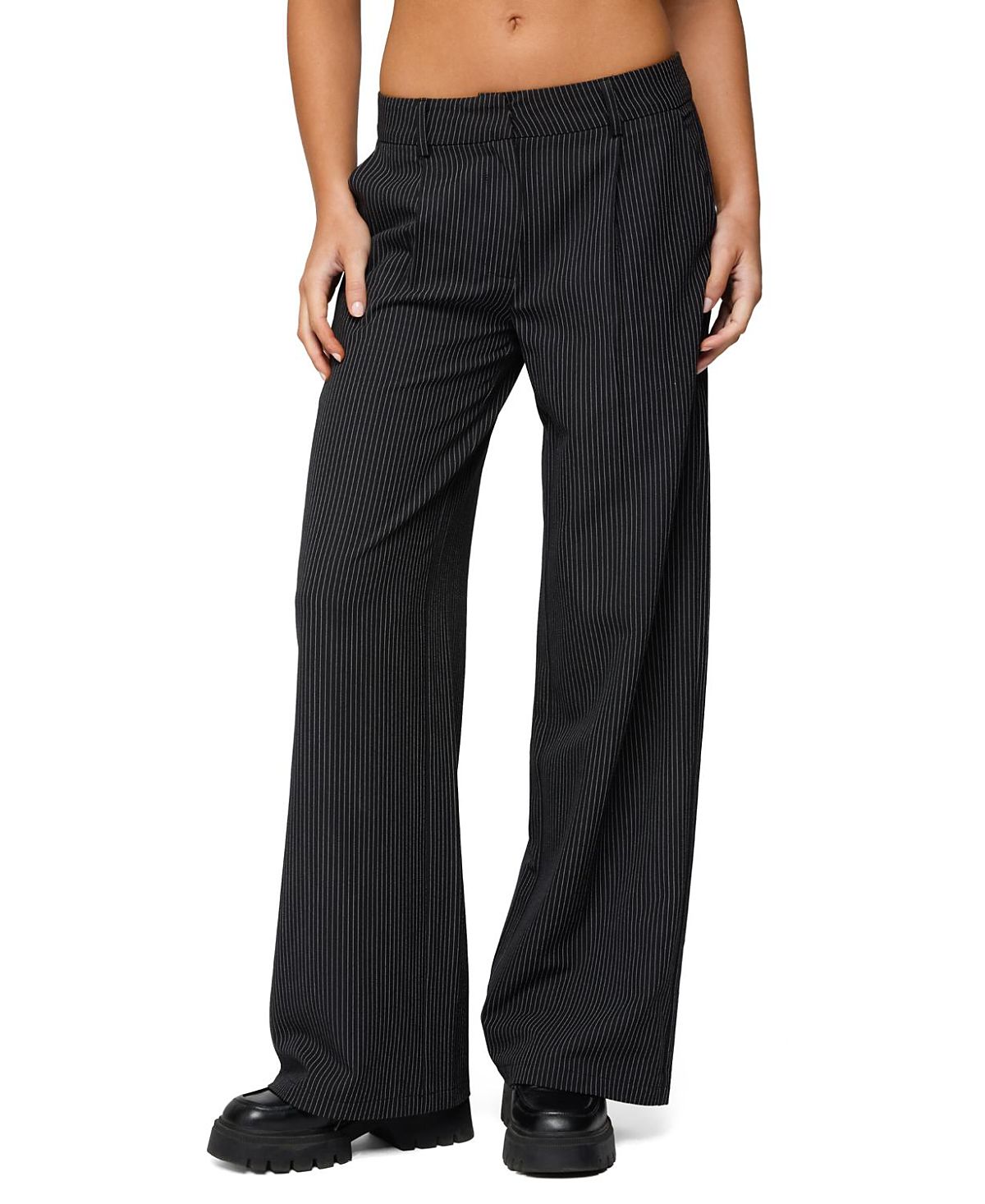 Edikted Pinstripe Tailored Straight Leg Pants