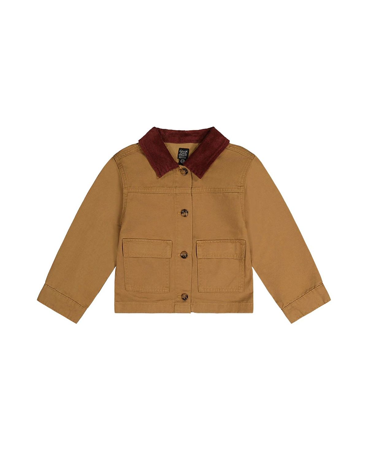 Deux par Deux Unisex Barn Button Front Ribbed Collar Twill Jacket - Big Kid