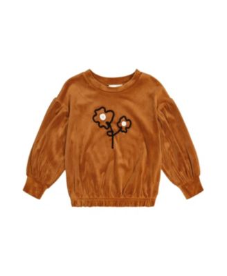  Girls' Velvet Shimmer Flower Applique Elastic Hem Top - Big Kid