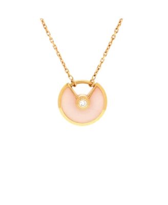  XS Amulette de Cartier Pendant Necklace 18K Rose Gold with Pink Opal and Diamond, 16.25"