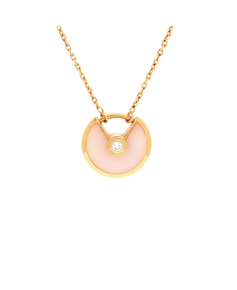 Pre-owned Pre-owned Cartier Cartier Xs Amulette De Cartier Pendant Necklace 18k Rose Gold With Pink Opal And Diamond,