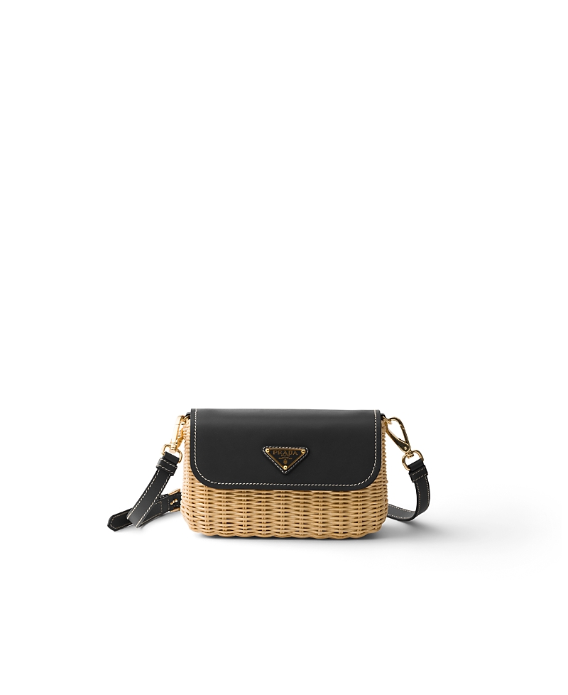 Prada Small Wicker and Leather Shoulder Bag