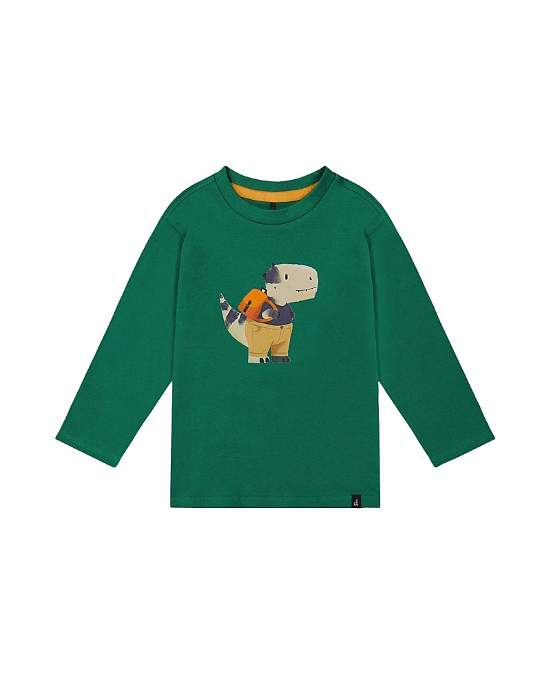 Deux par Deux Organic Cotton Dino Applique Crew Neck Long Sleeve T-Shirt - Little Kid