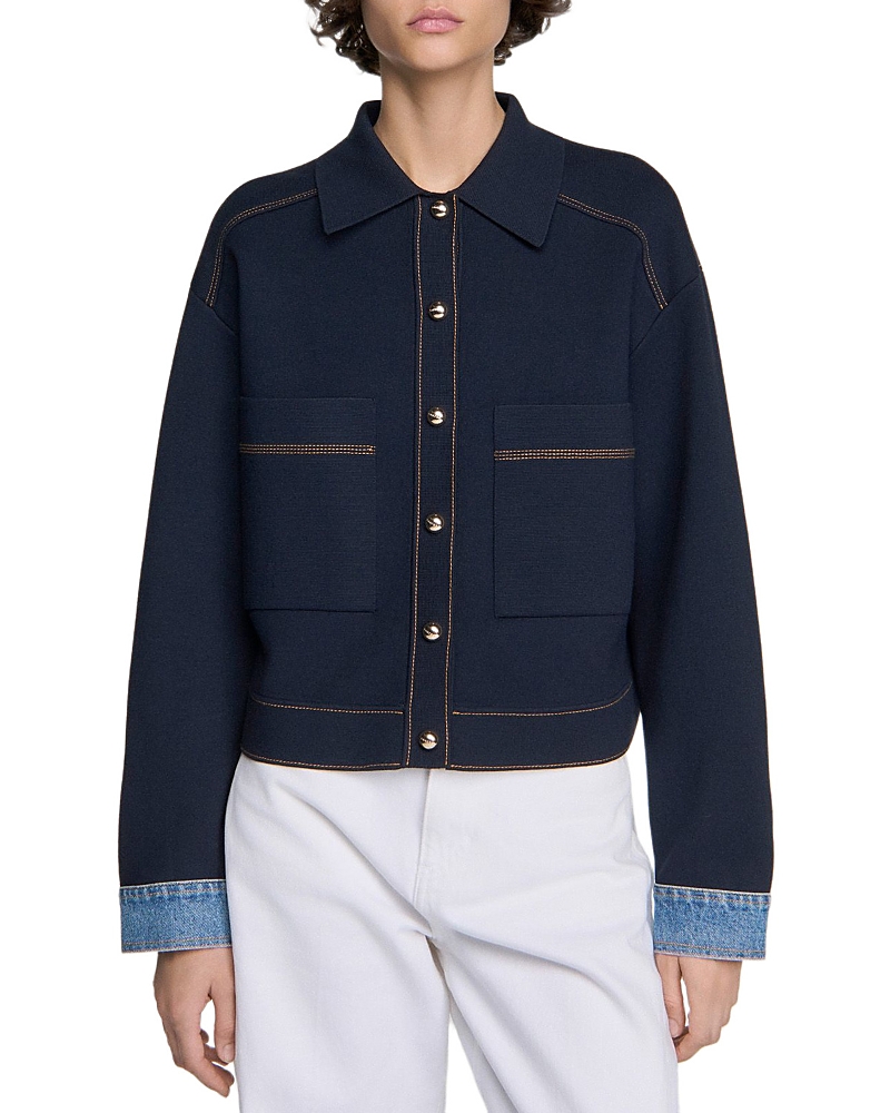 Sandro Christopher Jacket Style Denim Cuff Cardigan