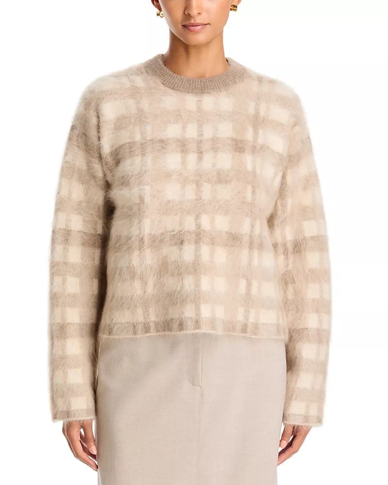 Lafayette 148 New York Brushed Cashmere Plaid Sweater
