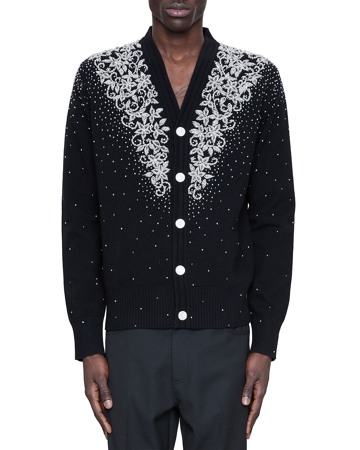 amiri Beaded Micro Stars Wool & Cashmere Cardigan