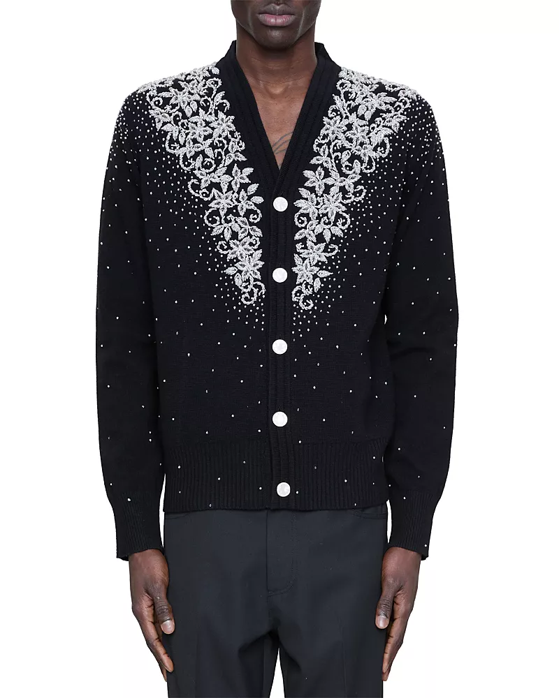 amiri Beaded Micro Stars Wool & Cashmere Cardigan