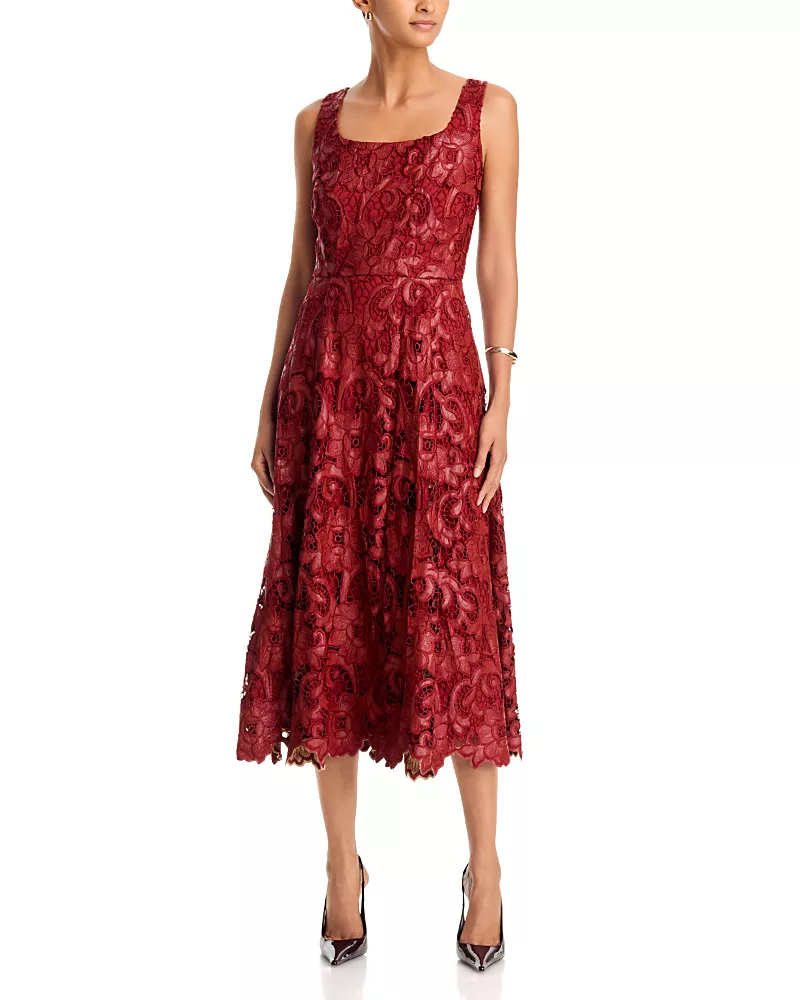 Elie Tahari The Chayenne Faux Leather Lace Dress