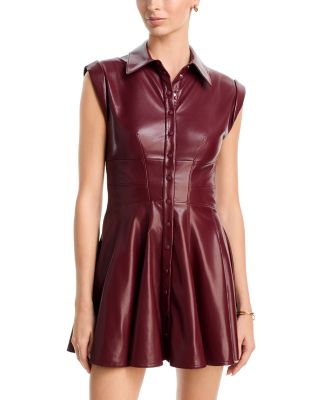 Kim Faux Leather Paneled Corset Flared Mini Shirt Dress
