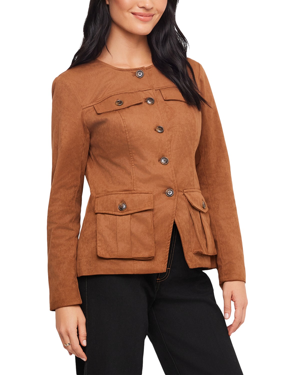 Faux Suede Cargo Shirt Jacket