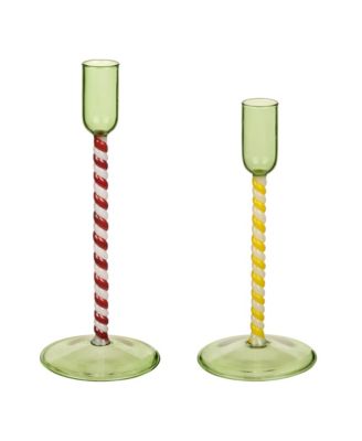  Henan Borosilicate Glass Candlestick 2 Pcs Set, 8.6" x 5.4" x 1.6"